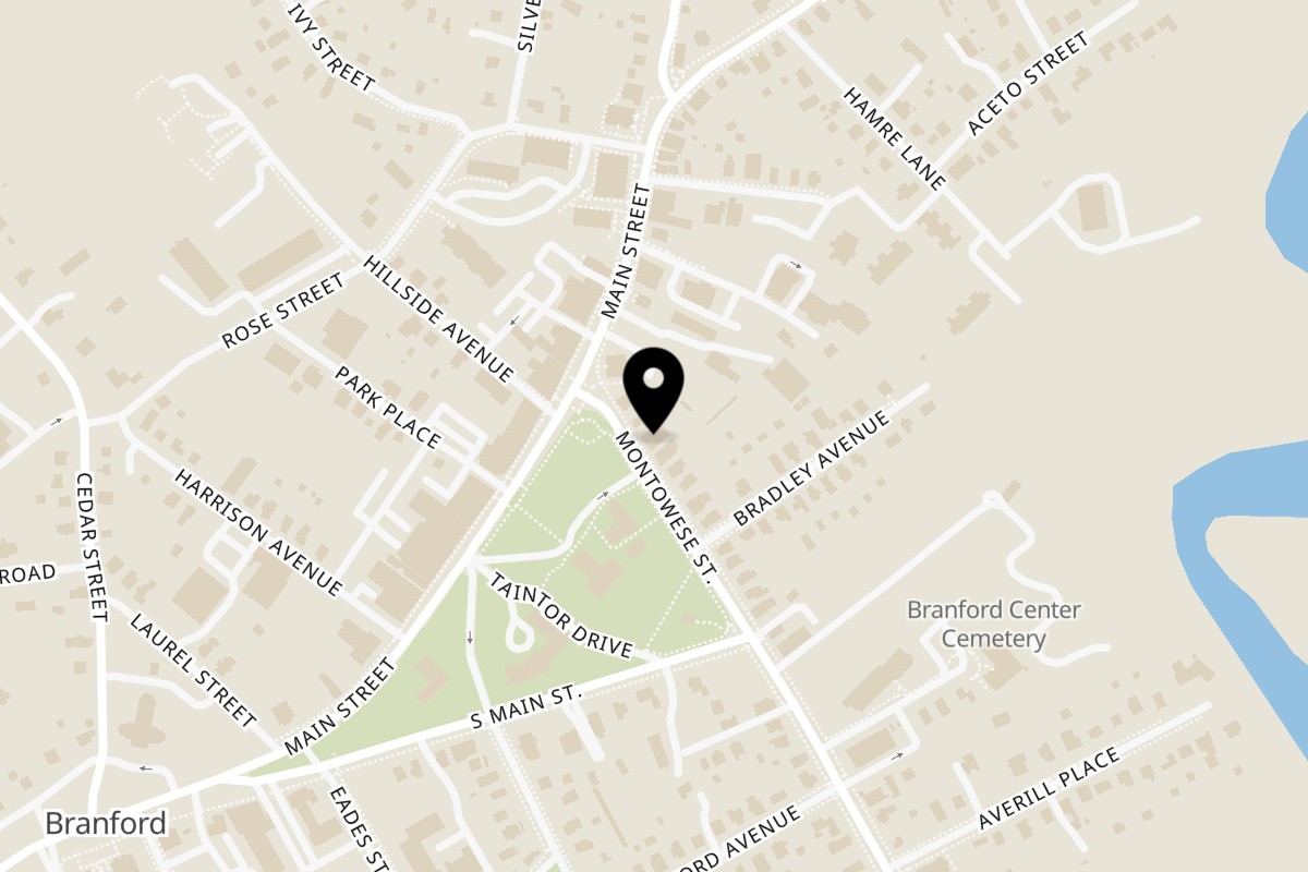 Map showing the location of Mi Bella Restaurante on 225 Montowese St in Branford